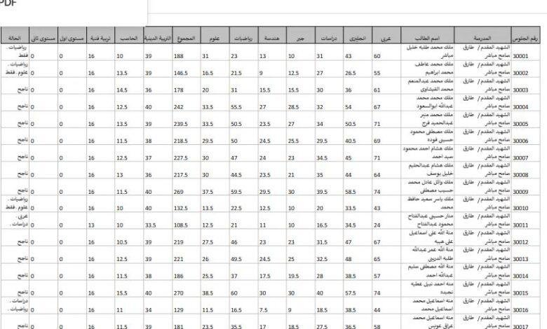 بصيغة اكسل نتيجة اعدادية الشرقية 2025