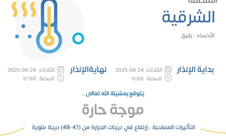 الإنذار الأصفر في الأحساء وبقيق