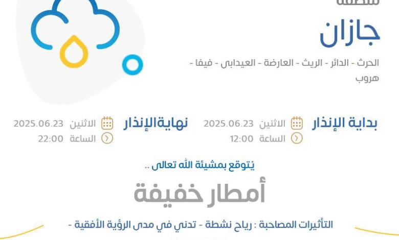 الإنذار الأصفر في الحرث والدائر والريث والعارضة والعيدابي وفيفا وهروب