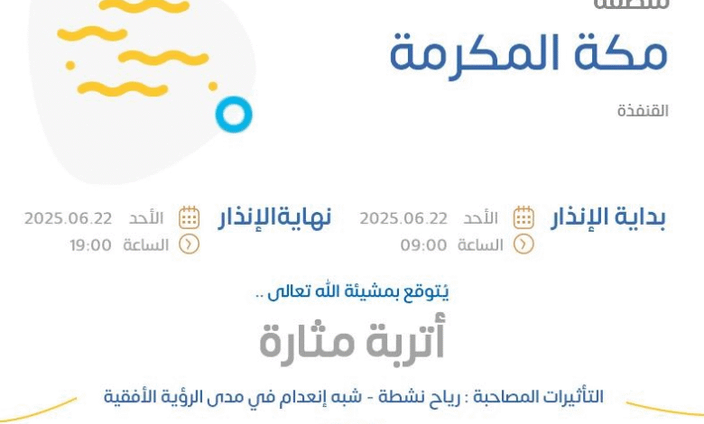 حالة الطقس اليوم في مكة المكرمة: الإنذار البرتقالي في القنفذة