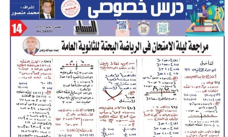 مراجعة ليلة امتحان التفاضل للثانوية العامة