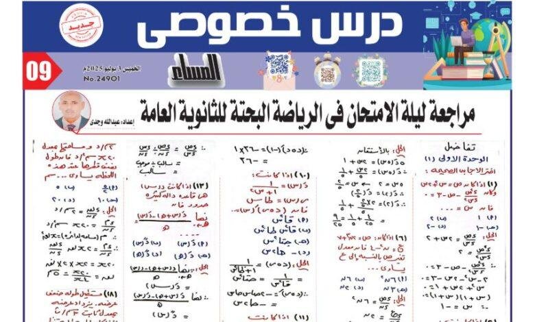 مراجعة ليلة امتحان التفاضل للثانوية العامة