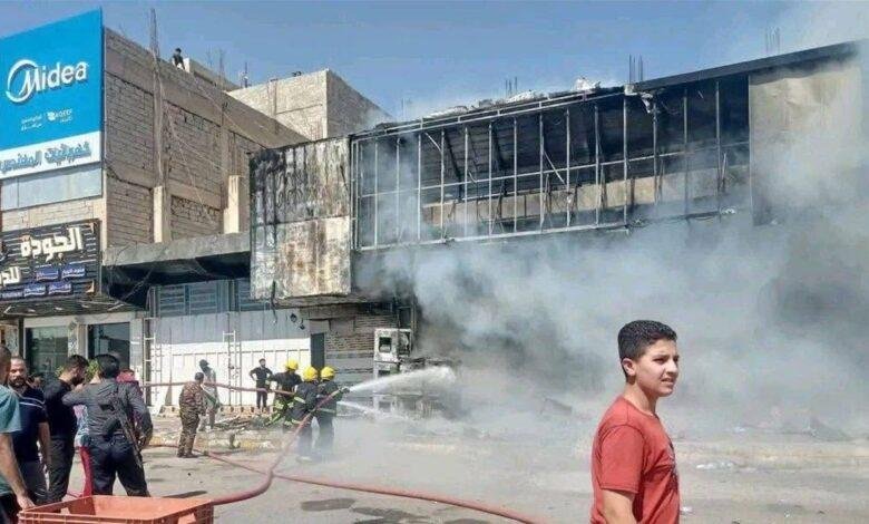 حريق كبير يلتهم محلات تجارية وسط تكريت